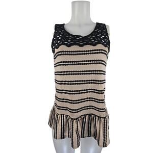 Free People BlackTan Eyelet Peplum Bottom Tank Women's Small